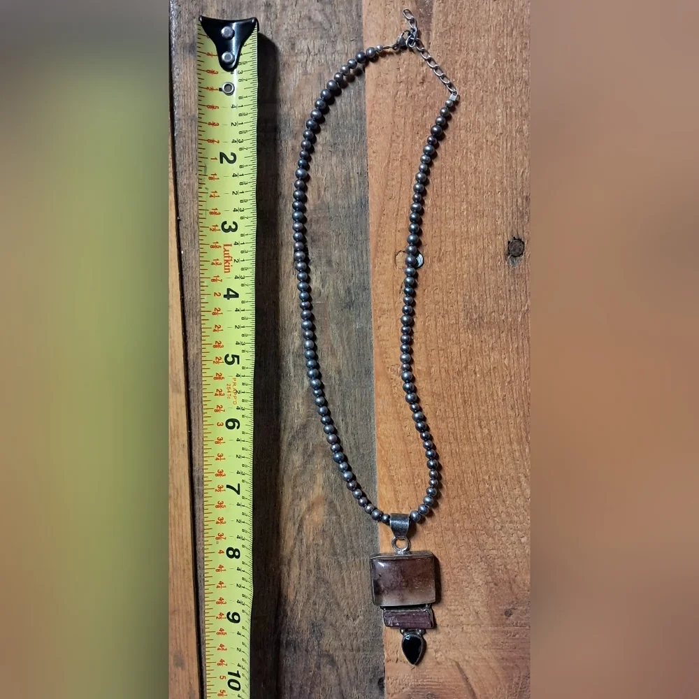 Vintage Genuine Pearl Necklace With 925 Sterling Silver Gemstone Pendant